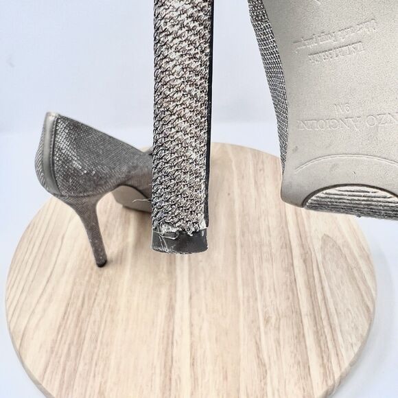 Enzo Angiolini Gold Glitter Peep Toe Platform Heels Demario Leather 9 M - Picture 6 of 16